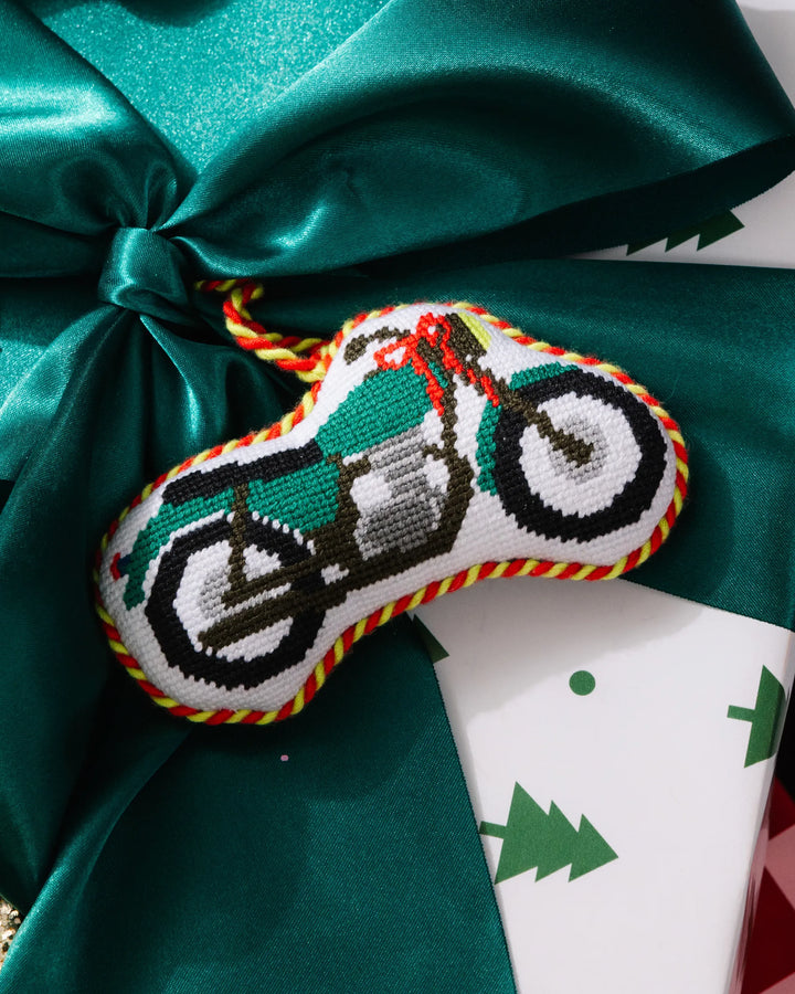 Needlepoint Icon Ornament - Motorcycle