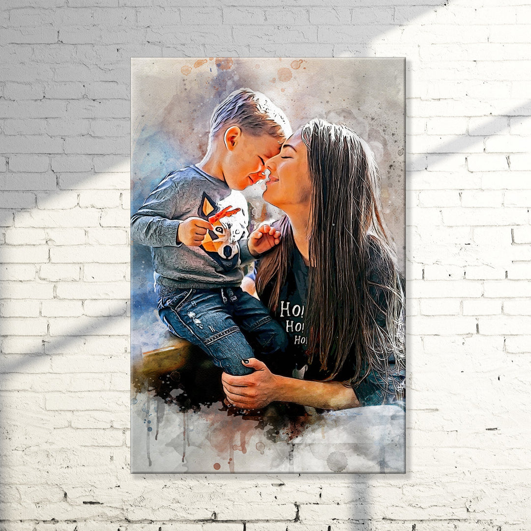 Mother And Son Watercolor Portrait Sign