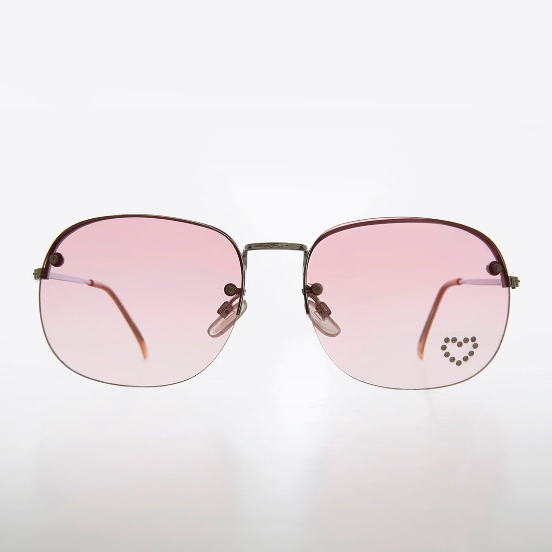 Rimless Vintage Sunglasses with Rhinestone Heart - Trixie