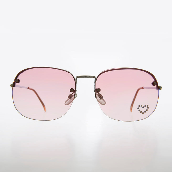 Rimless Vintage Sunglasses with Rhinestone Heart - Trixie