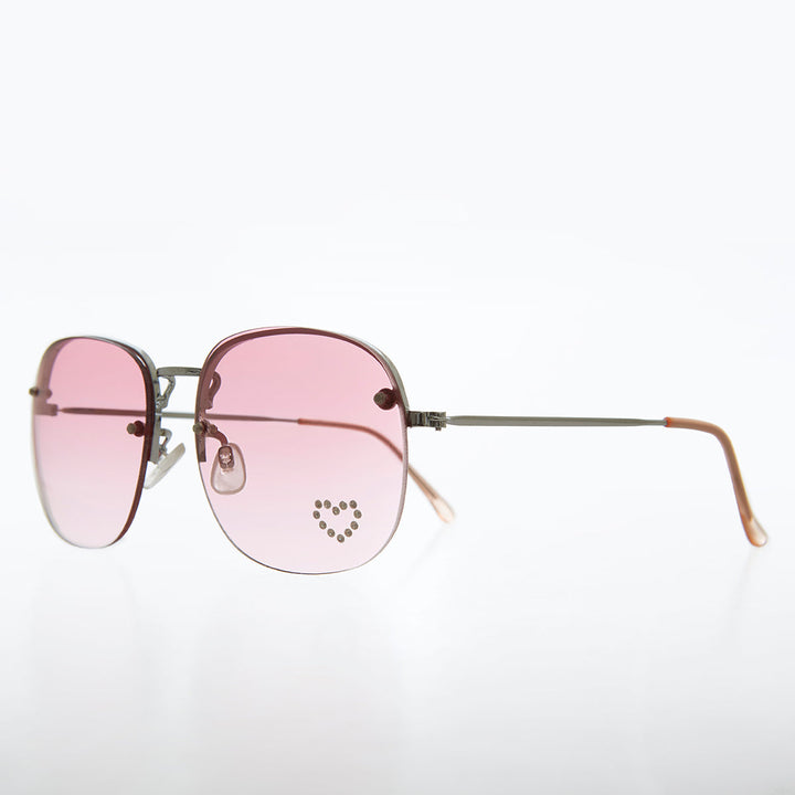 Rimless Vintage Sunglasses with Rhinestone Heart - Trixie