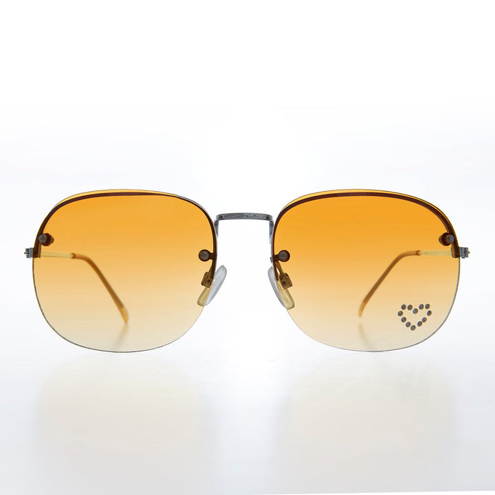 Rimless Vintage Sunglasses with Rhinestone Heart - Trixie