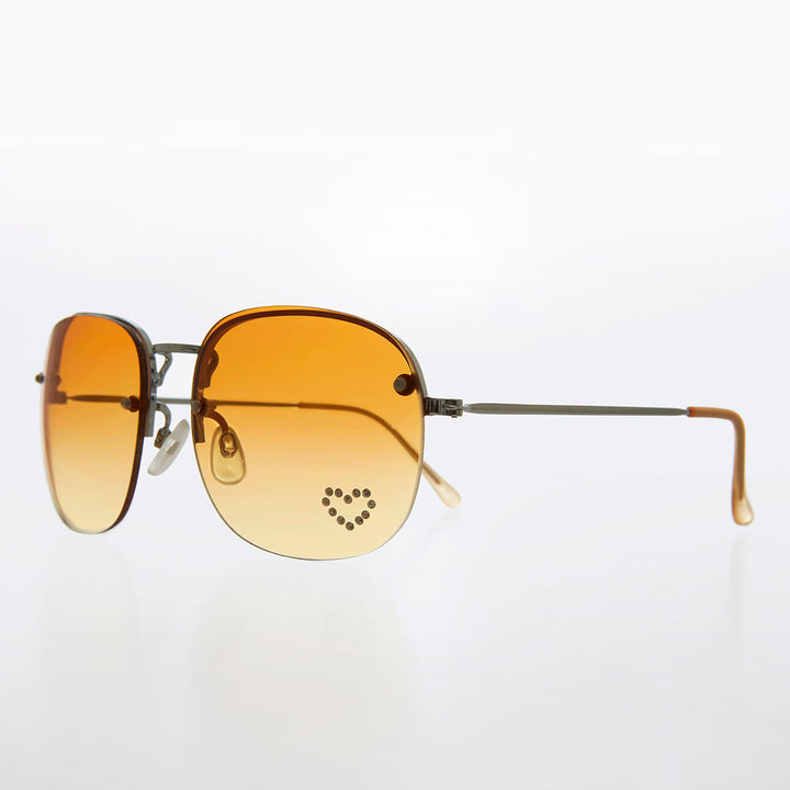 Rimless Vintage Sunglasses with Rhinestone Heart - Trixie