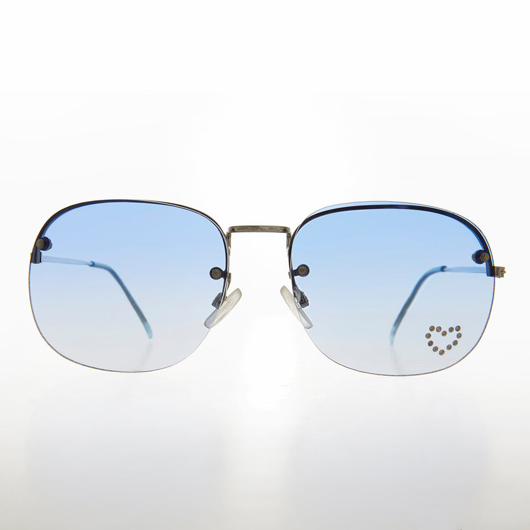 Rimless Vintage Sunglasses with Rhinestone Heart - Trixie
