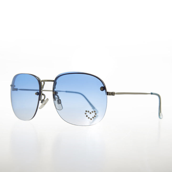 Rimless Vintage Sunglasses with Rhinestone Heart - Trixie