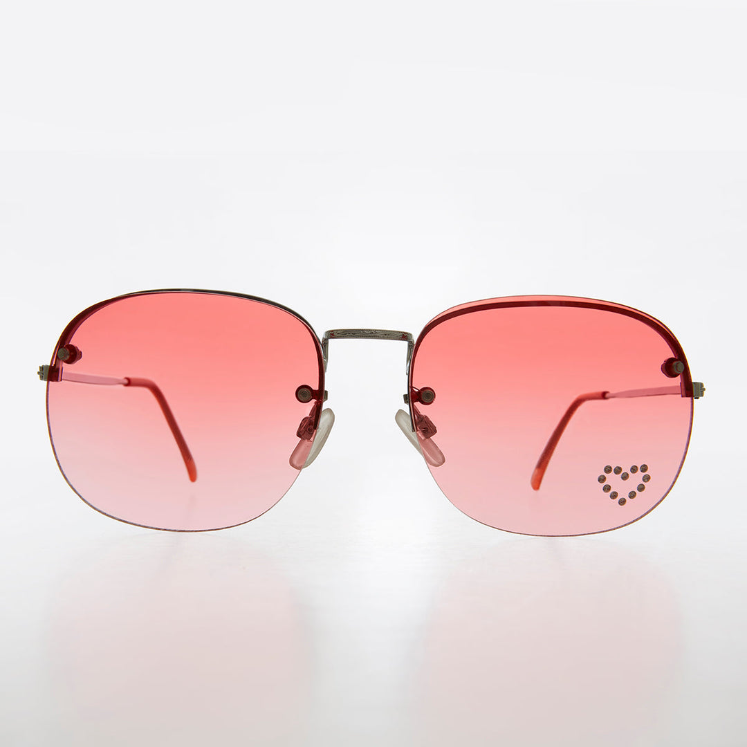Rimless Vintage Sunglasses with Rhinestone Heart - Trixie