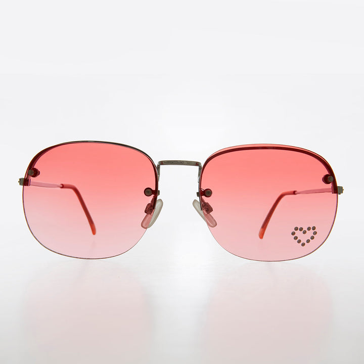 Rimless Vintage Sunglasses with Rhinestone Heart - Trixie