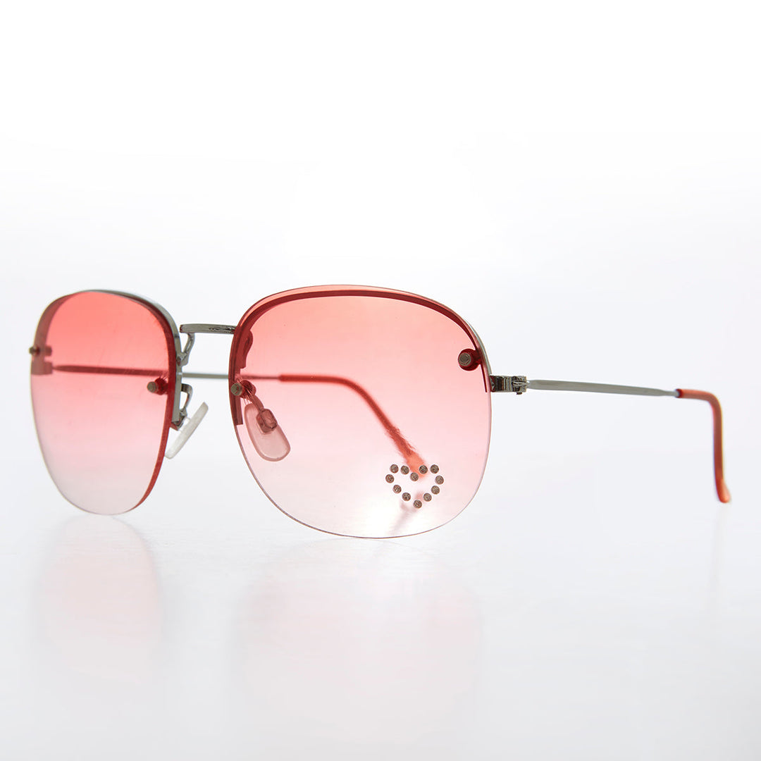 Rimless Vintage Sunglasses with Rhinestone Heart - Trixie