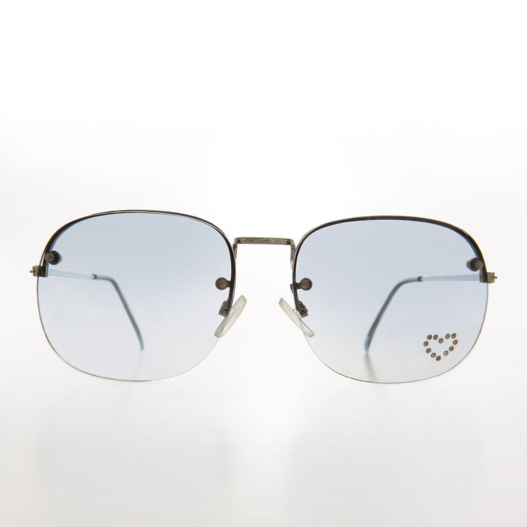 Rimless Vintage Sunglasses with Rhinestone Heart - Trixie