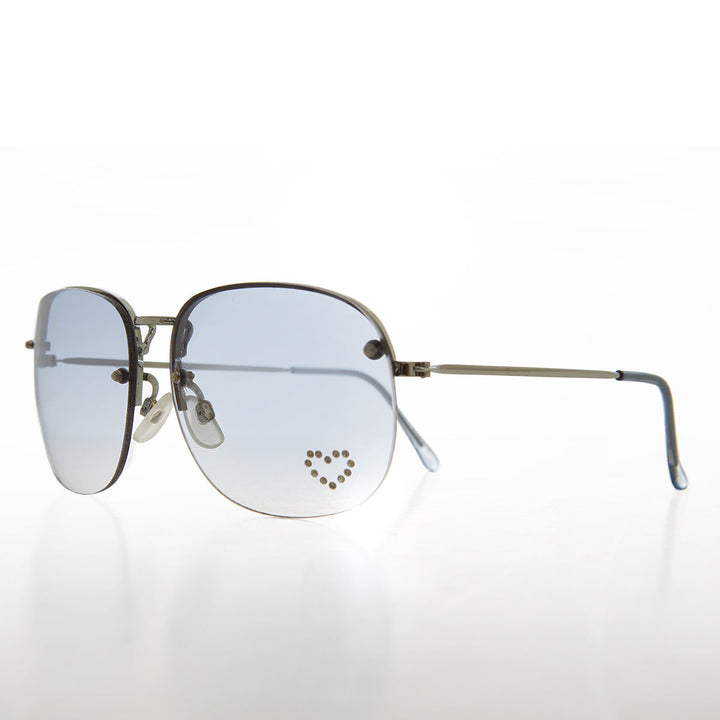 Rimless Vintage Sunglasses with Rhinestone Heart - Trixie