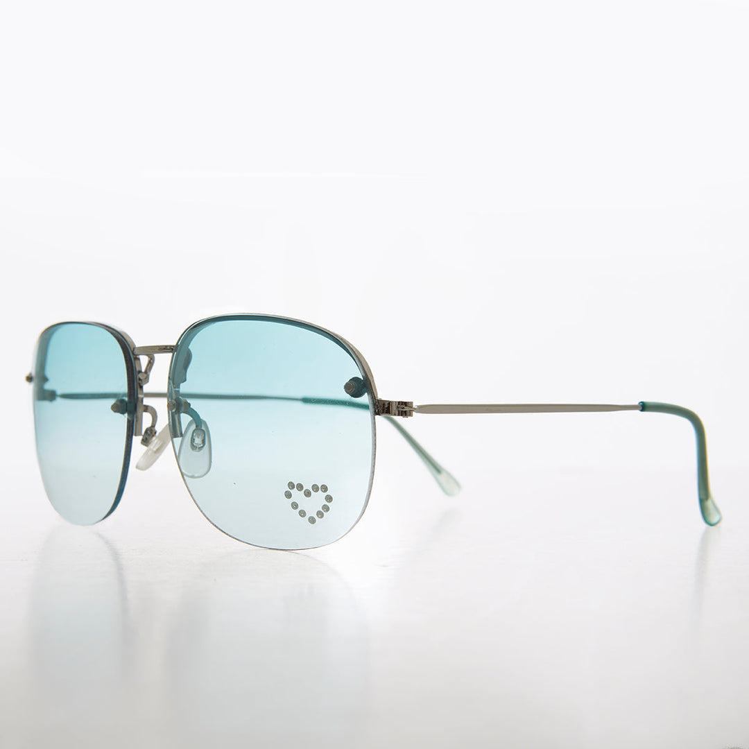 Rimless Vintage Sunglasses with Rhinestone Heart - Trixie