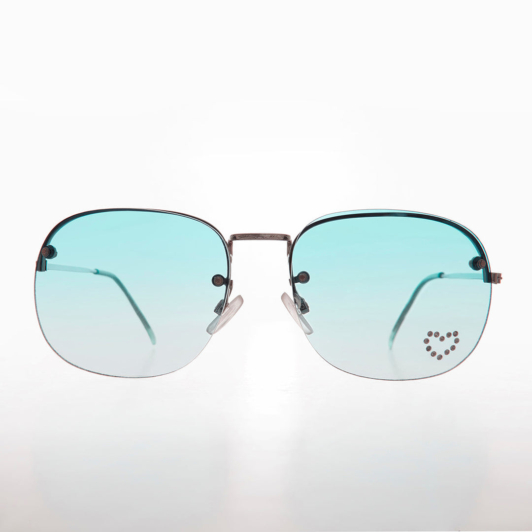 Rimless Vintage Sunglasses with Rhinestone Heart - Trixie