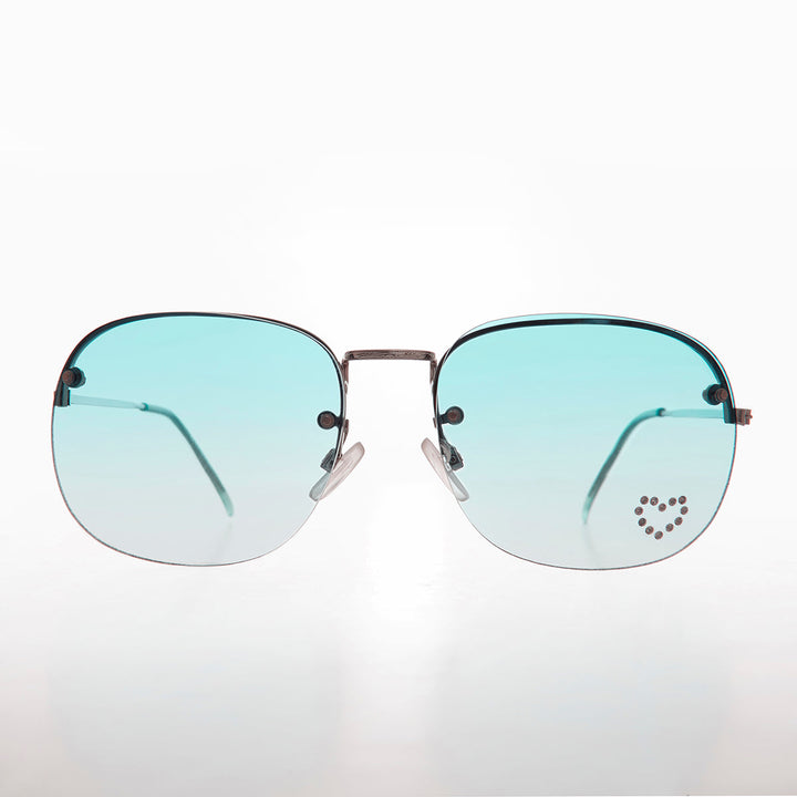 Rimless Vintage Sunglasses with Rhinestone Heart - Trixie