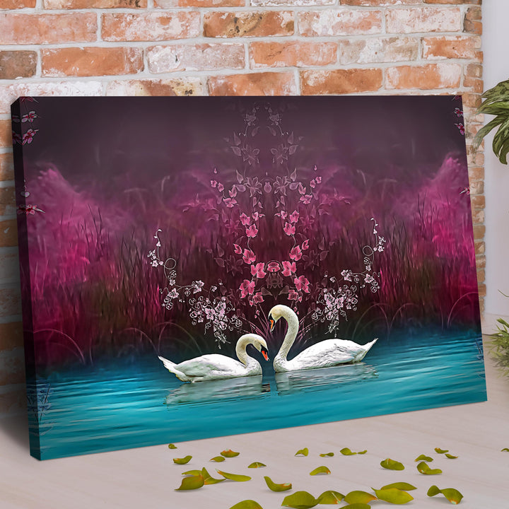 Beautiful Romantic Swans Canvas Wall Art