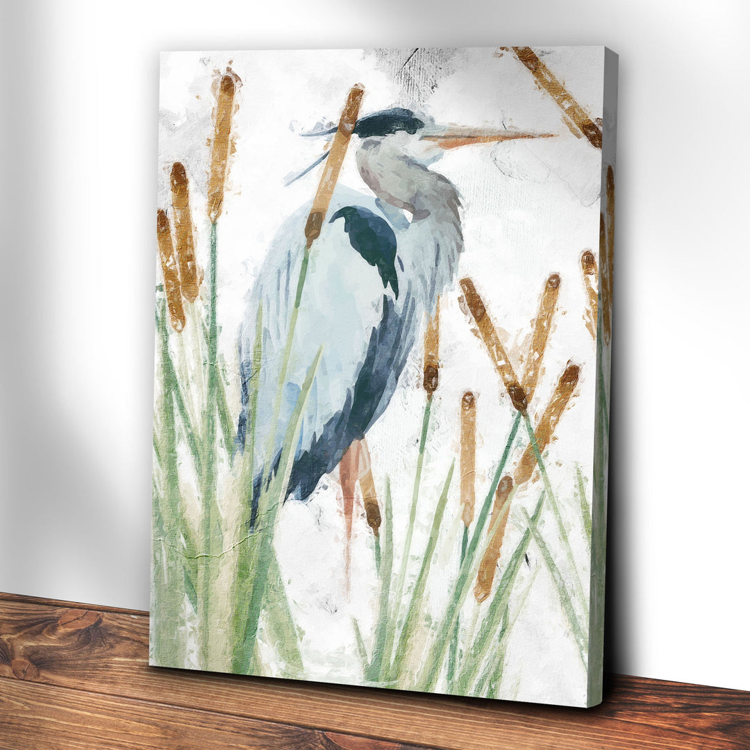 Heron In The Reeds Canvas Wall Art II