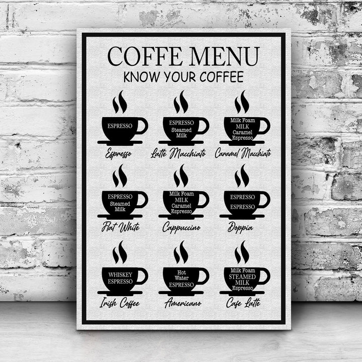 Coffee Menu Know Your Coffee Sign II