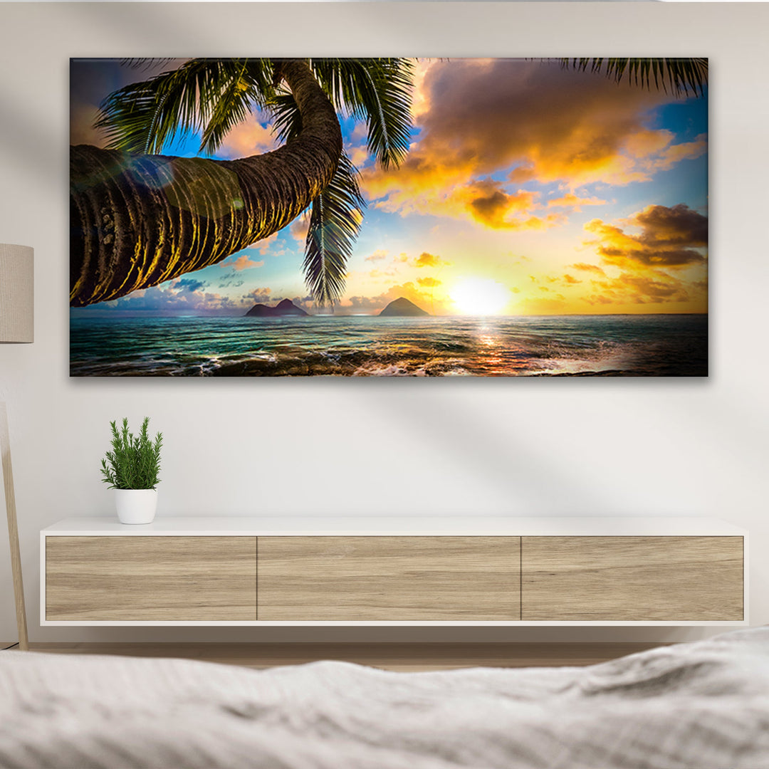 Tropical Blue Beach Hawaii Sunset Canvas Wall Art