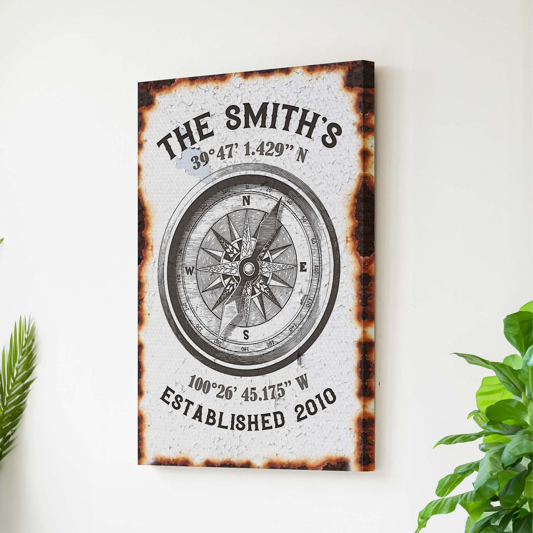 Family Home Compass Coordinates Sign