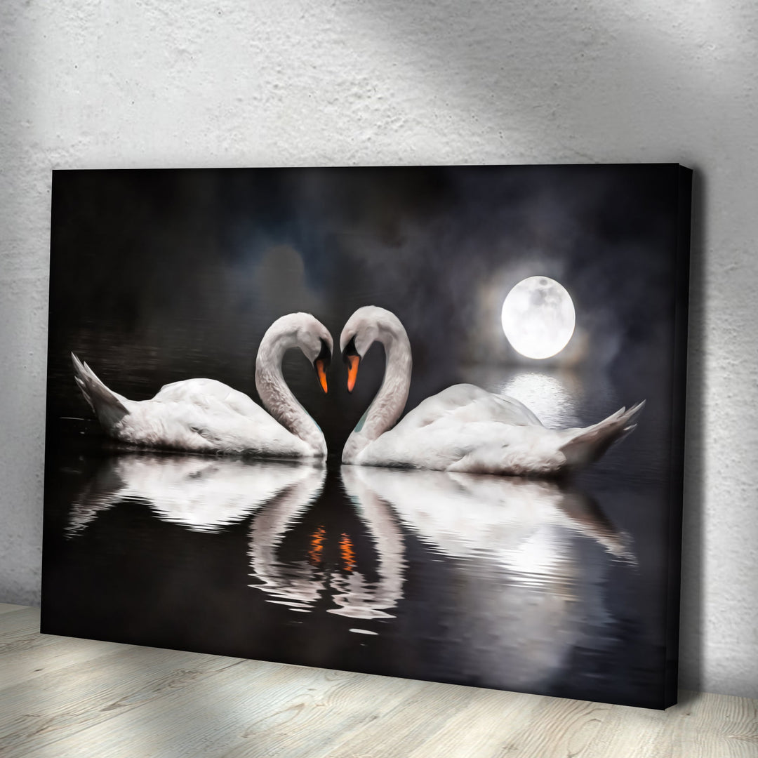 Moonlit Romantic Swan Canvas Wall Art