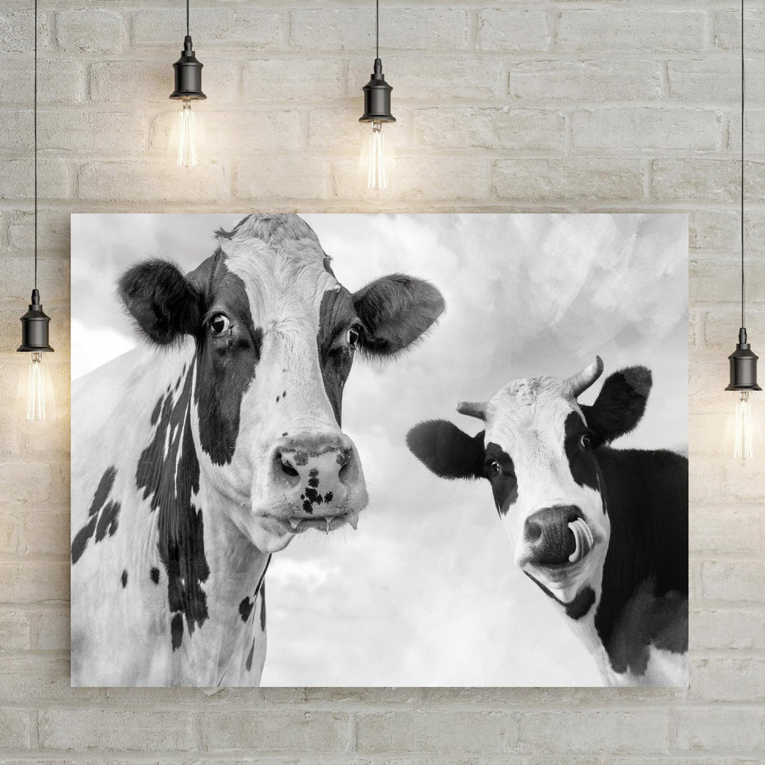 Monochrome Holstein Cows Canvas Wall Art
