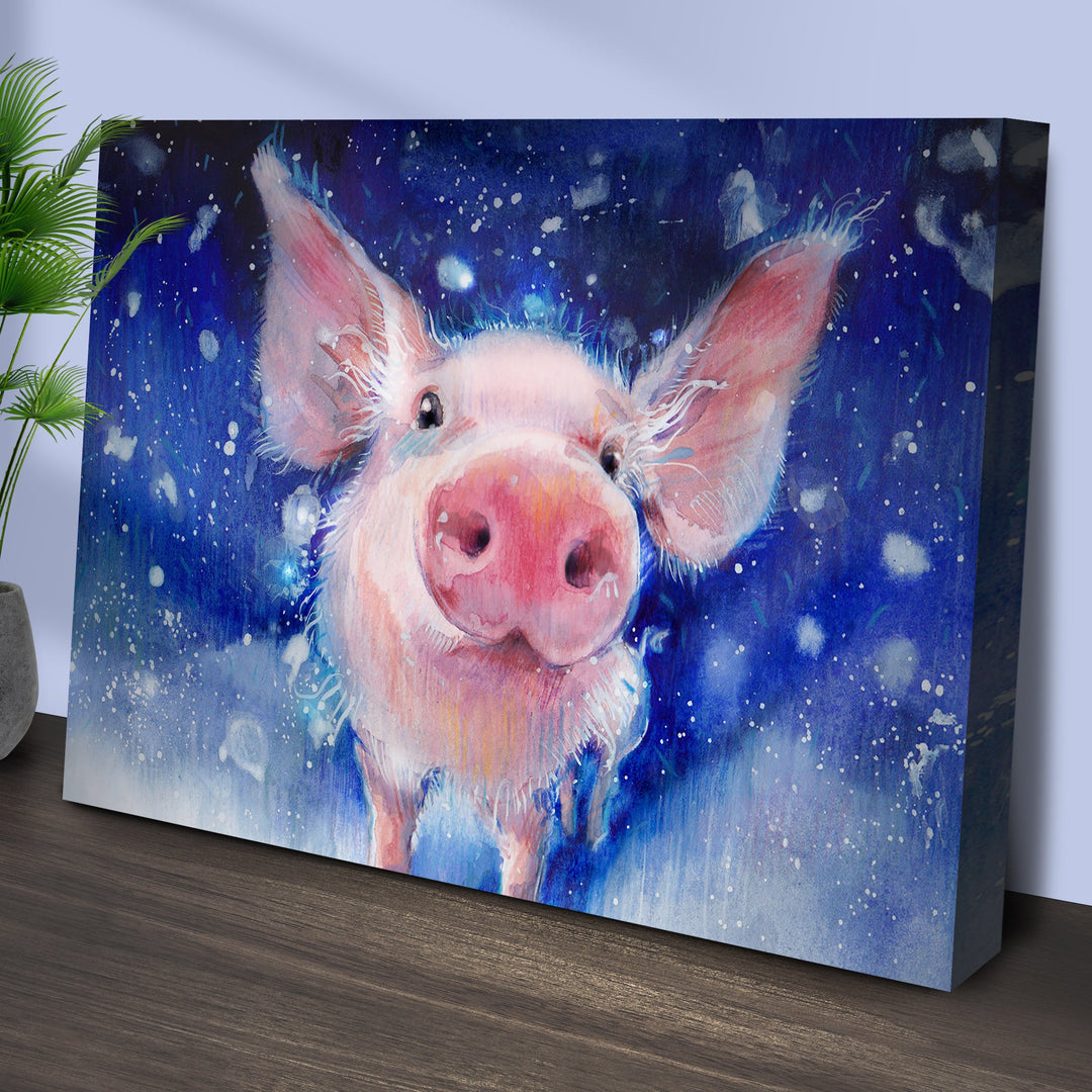 Fluffy Pig Watercolor Canvas Wall Art