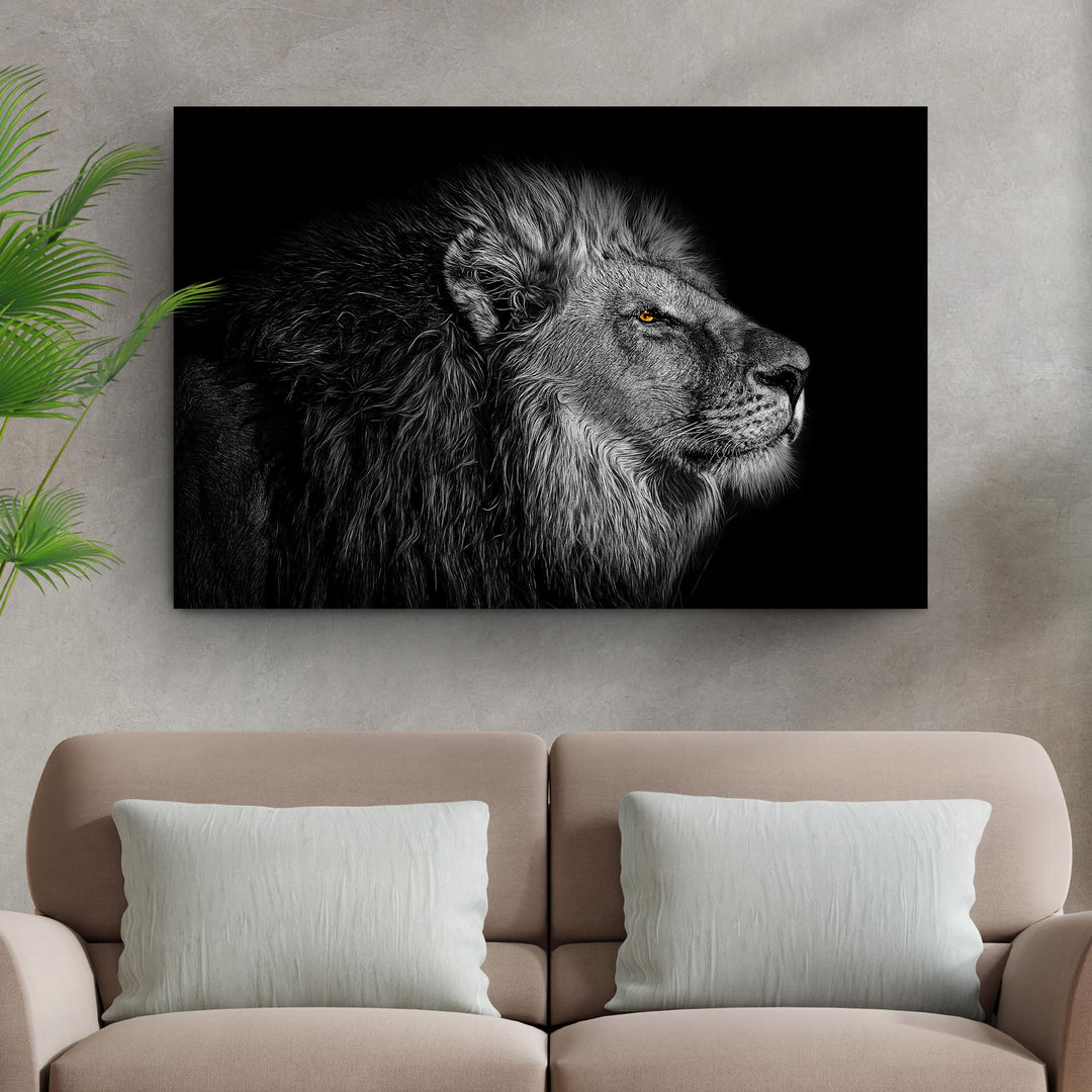 Black And White Lion Head Canvas Wall Art