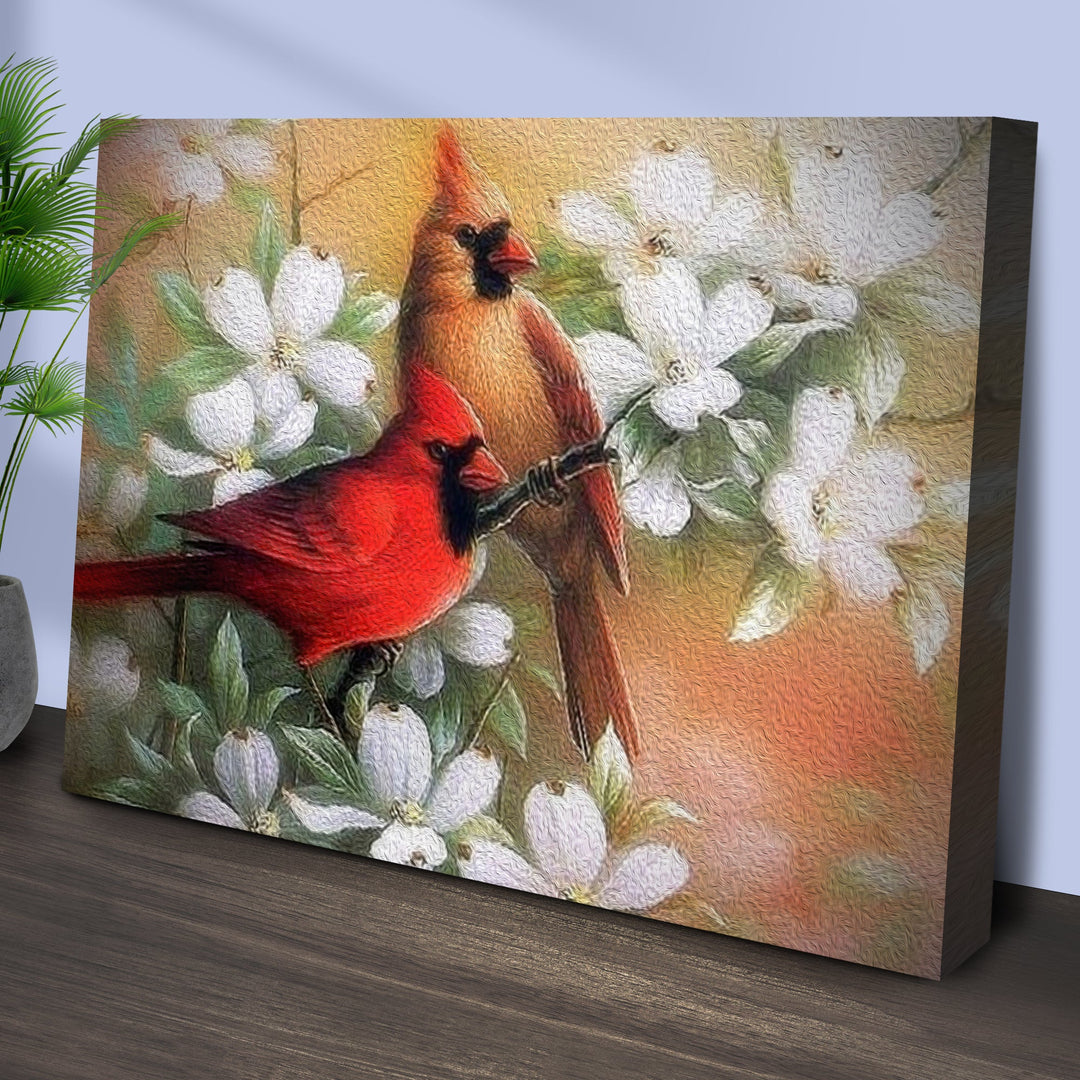 Cardinals on Dogwood Painting Canvas Wall Art