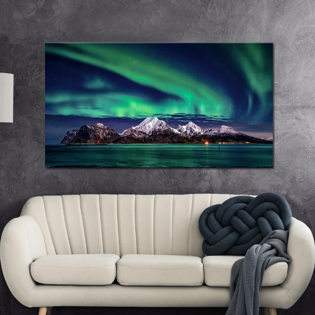 Lake And Northern Lights Canvas Wall Art