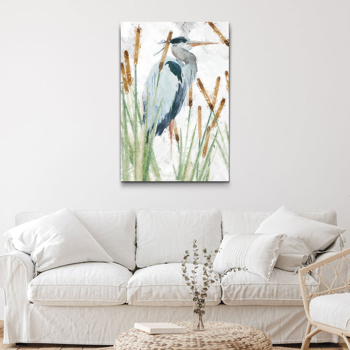 Heron In The Reeds Canvas Wall Art II