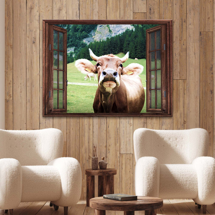 Cattle On Window Canvas Wall Art