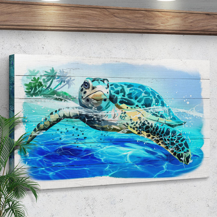 Turtle Oasis Watercolor Canvas Wall Art