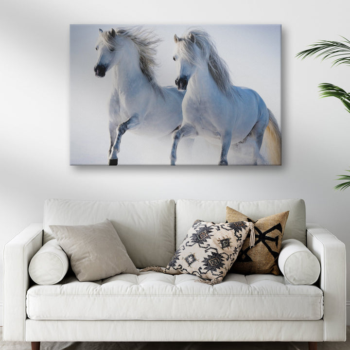 White Horse Couple Canvas Wall Art