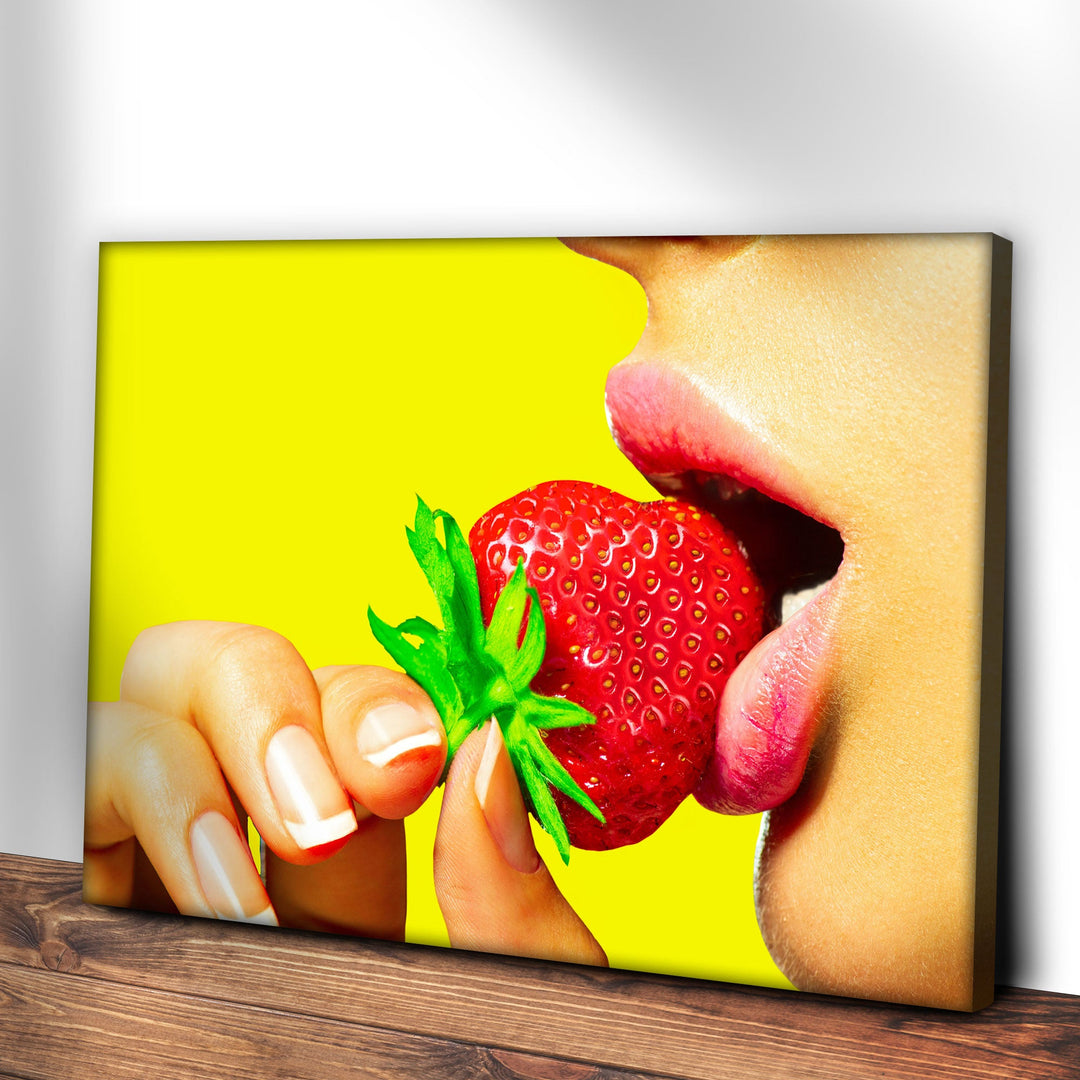 Fruits Strawberry Lips Canvas Wall Art