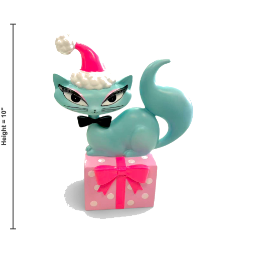Teal Retro Christmas Kitty Figurine | Miss Fluff December Diamonds size