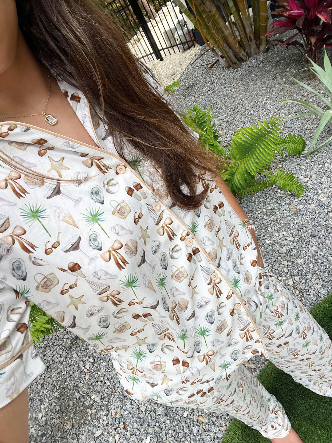 Neutral Coastal Cocktail - Short Sleeve + Pant Pajama Set