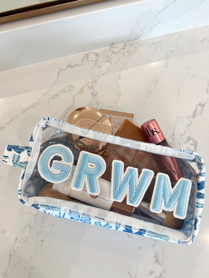 GRWM - Blue Bows Clear Large Makeup Bag