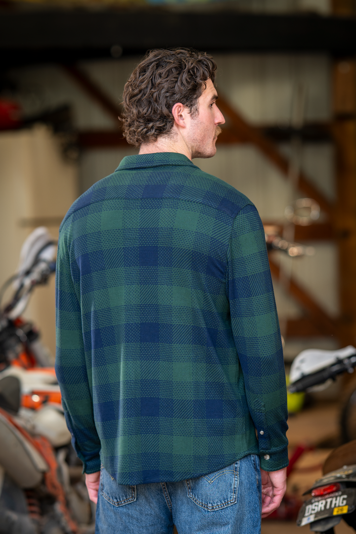 The Lowball | Navy and Green Work Plaid Chinchilla Soft™ Long Sleeve Stretch Button Up Shirt | Pre-Order | Ships early October 2026