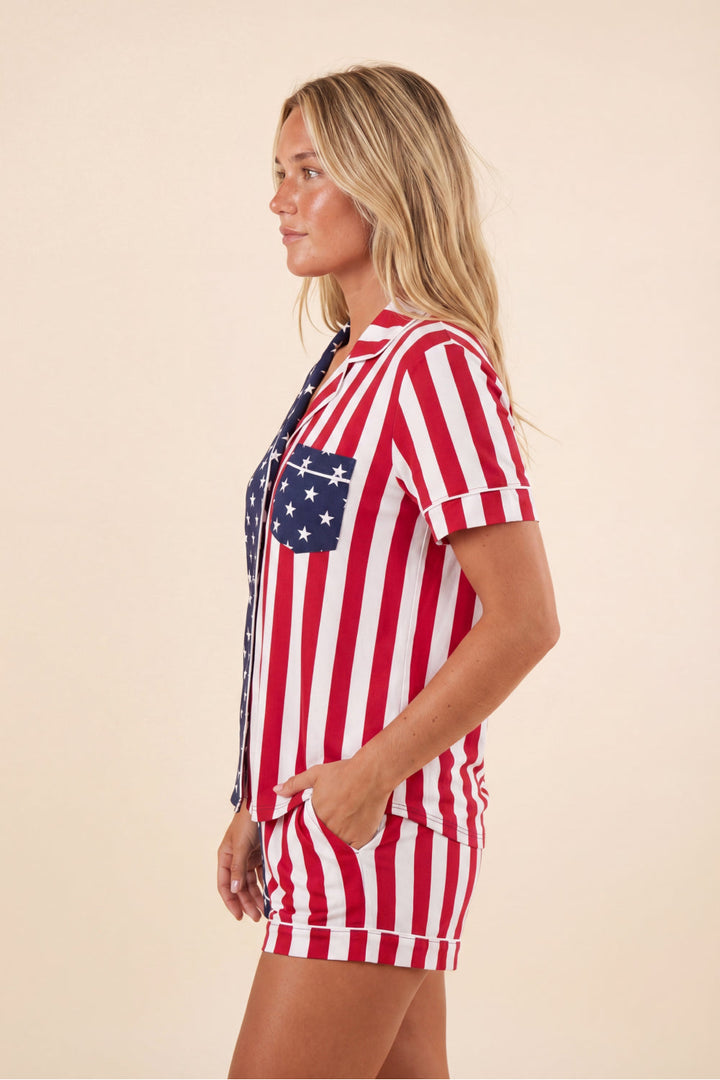 The Reagans | American Flag Button Down Short Pajama Set
