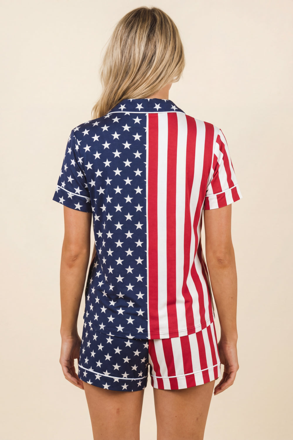 The Reagans | American Flag Button Down Short Pajama Set