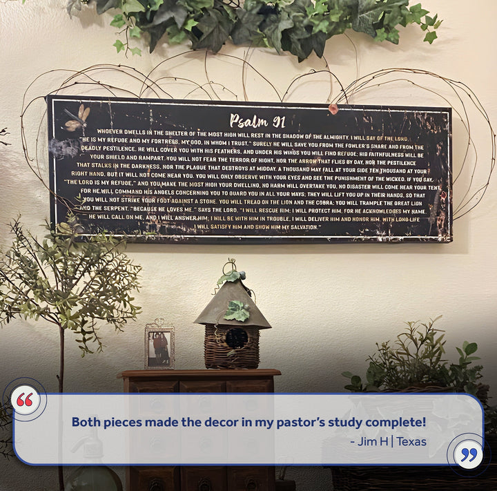 Psalm 91: 'He Is My Refuge' Sign - Inspirational Christian Wall Art for living room, religious decor