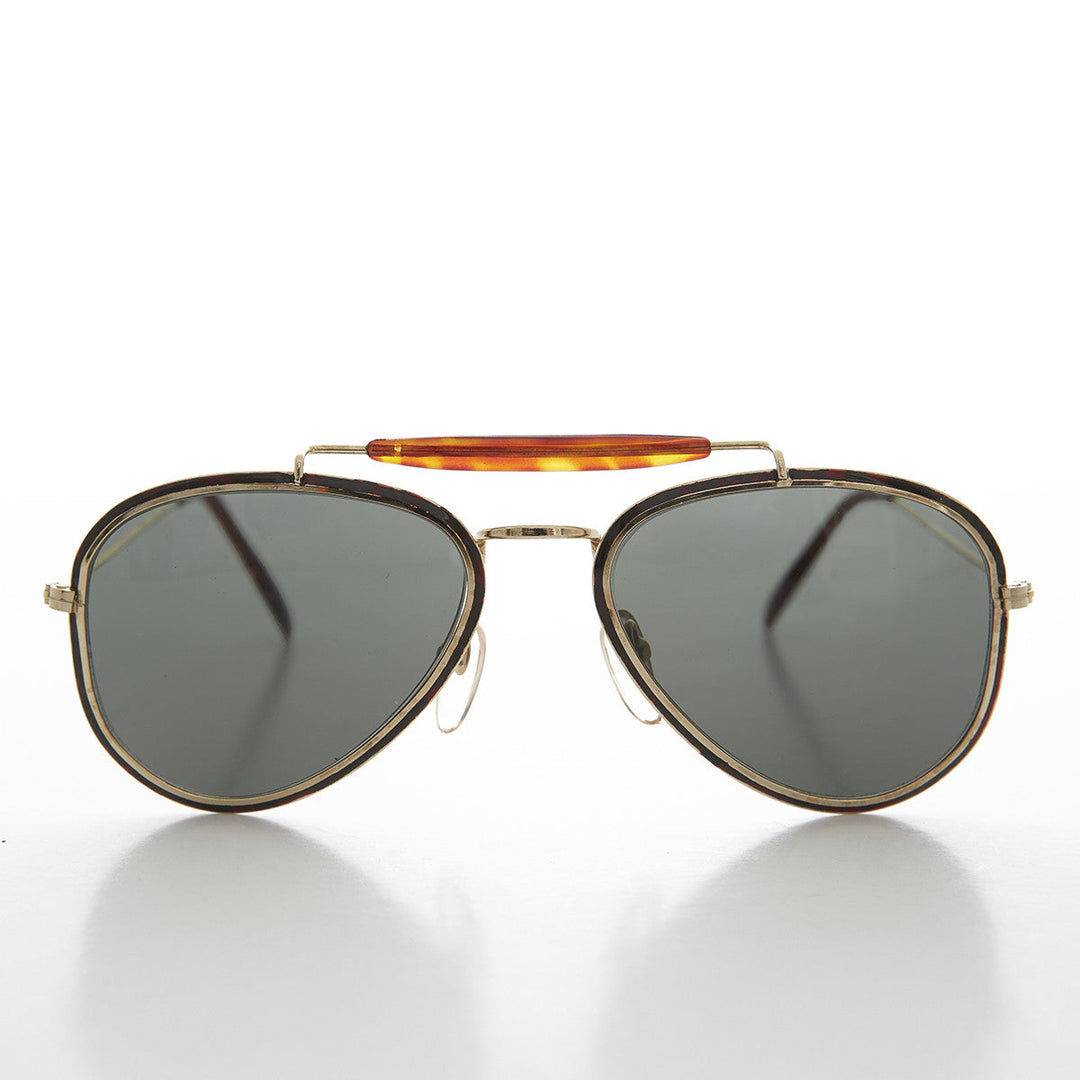 Metal Aviator Vintage Sunglass with Brow Bar - Vega