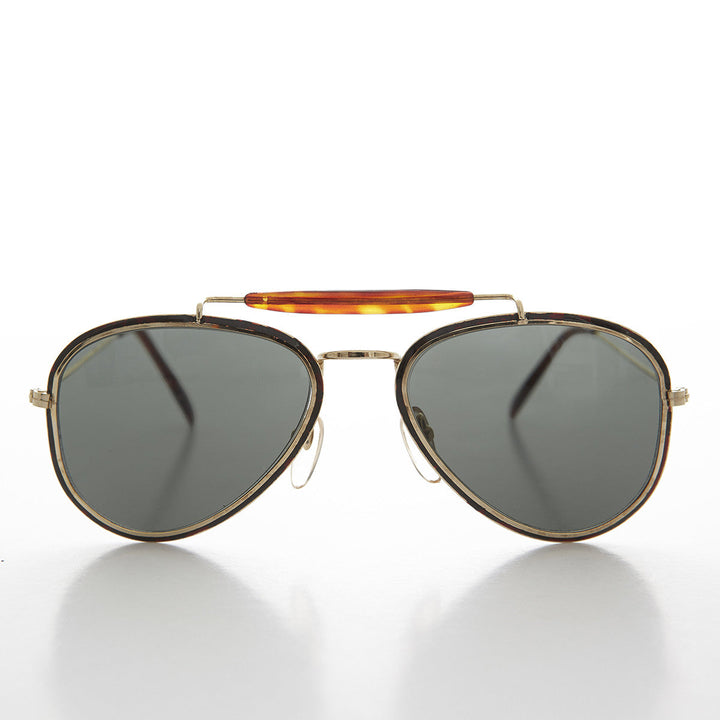 Metal Aviator Vintage Sunglass with Brow Bar - Vega