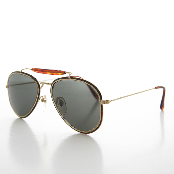 Metal Aviator Vintage Sunglass with Brow Bar - Vega