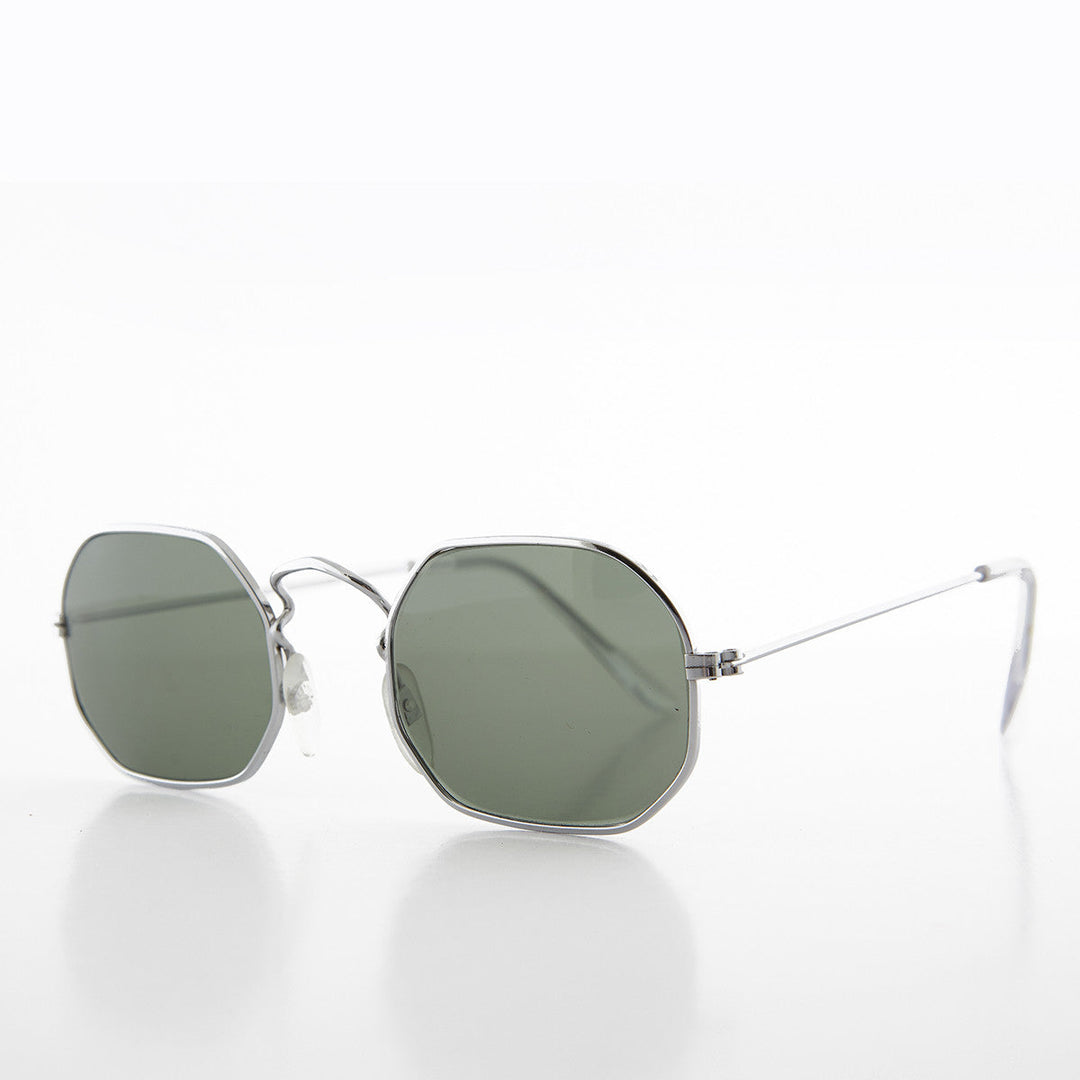 Octagonal Metal Frame Sunglass with Glass Lens - Vine