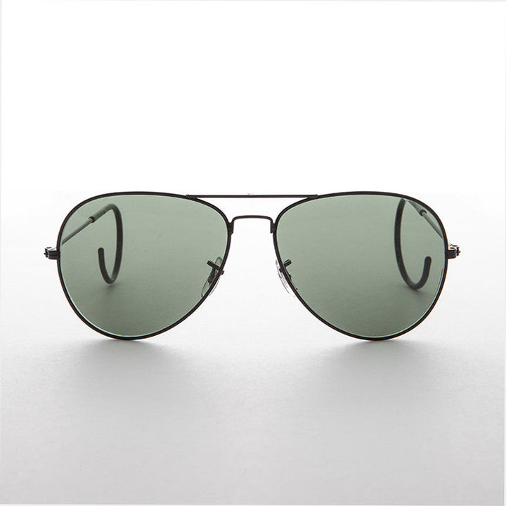 Vintage Aviator Sunglass with Cable Wrap Temple and Glass Lens - Vapor