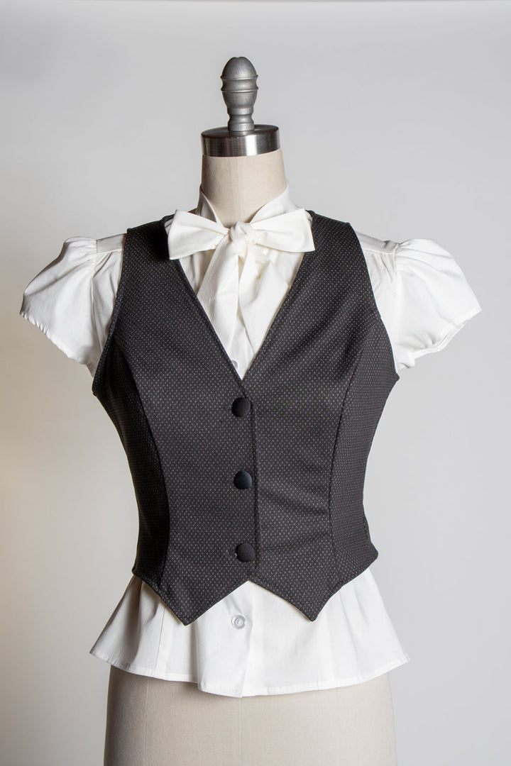 Veronica Vest - Black & Grey Pindot