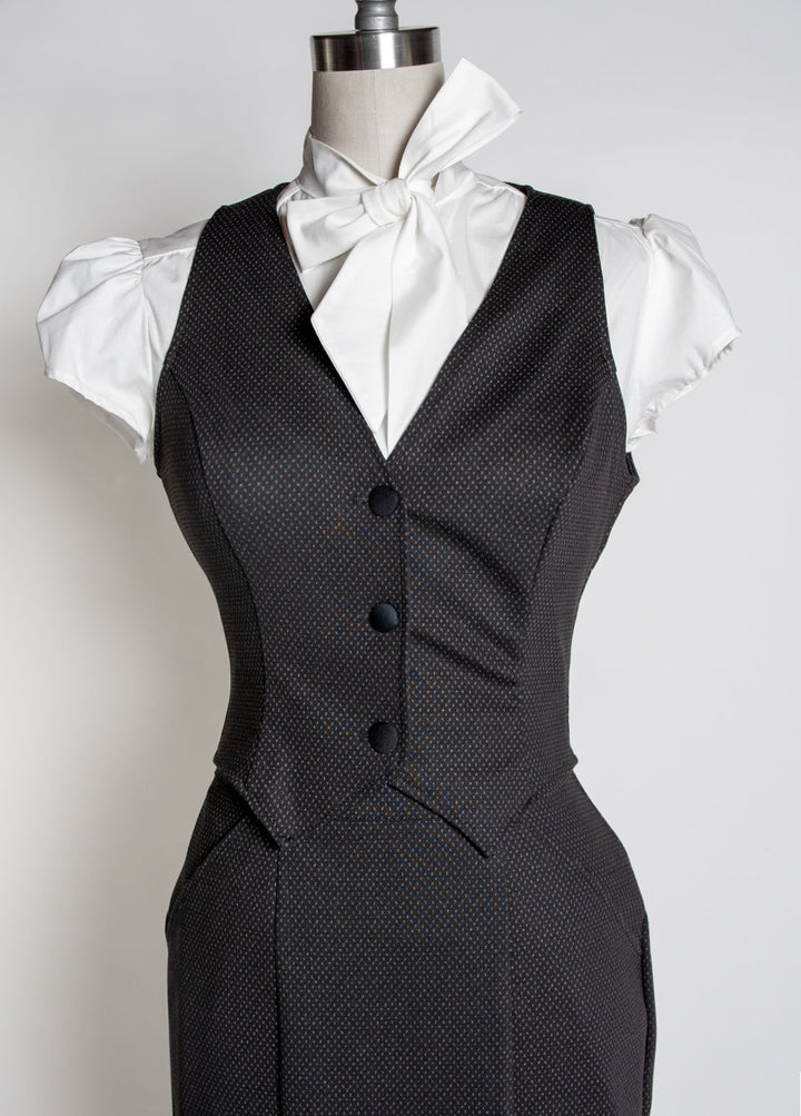 Veronica Vest - Black & Grey Pindot