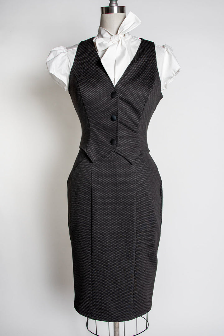 Veronica Vest - Black & Grey Pindot