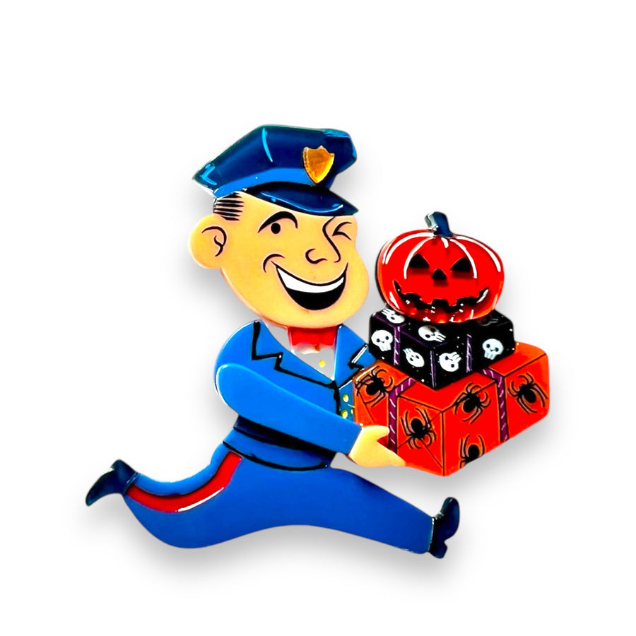 Retro postal carrier acrylic brooch