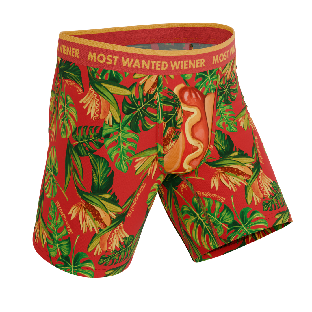 The Wiener In Paradise | Shinesty X Wienerschnitzel Tropical Long Leg Ball Hammock® Pouch Underwear With Fly